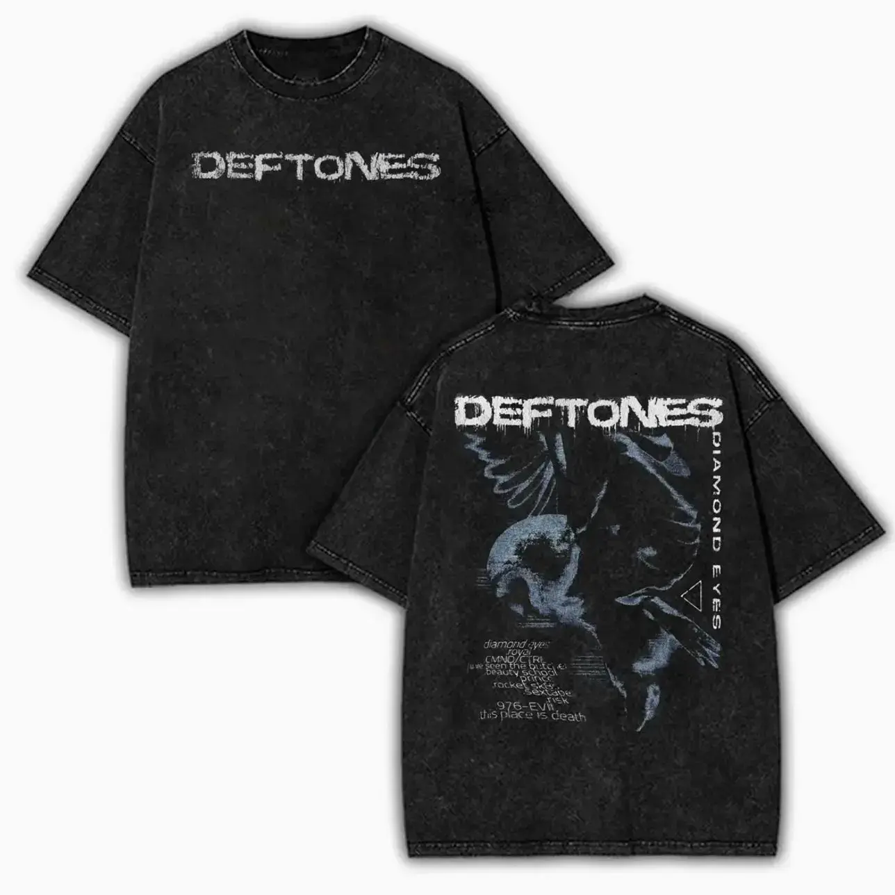 100% Cotton Wash T-shirtMen's Short-Sleeve Crewneck Deftones Diamond Eyes Vintage Rock Band Graphic Acid Wash Streetwear Top, Front-Back Print Alternative Metal Concert Tee, Grunge Fan Gift Tropical Unisex CNB Menswear Top Tropical