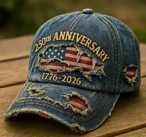 250th Anniversary 1776-2026 Distressed Denim Baseball Cap for Men American Flag Embroidery Vintage Washed Relaxed Fit Daily Casual Outdoor Spring Summer History Enthusiasts Patriotic Fans Fathers Husbands Friends
