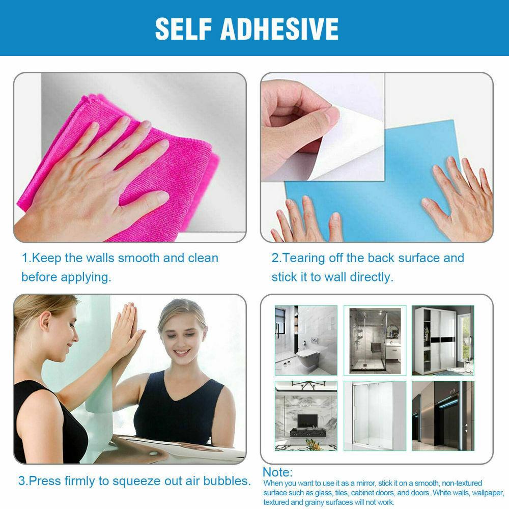 23.6x39.3 inch Mirror Tile Wall Sticker Flexible Mirror Sheets, Blue protective Self Adhesive Mirror Tiles for Home Bathroom Bedroom Decor
