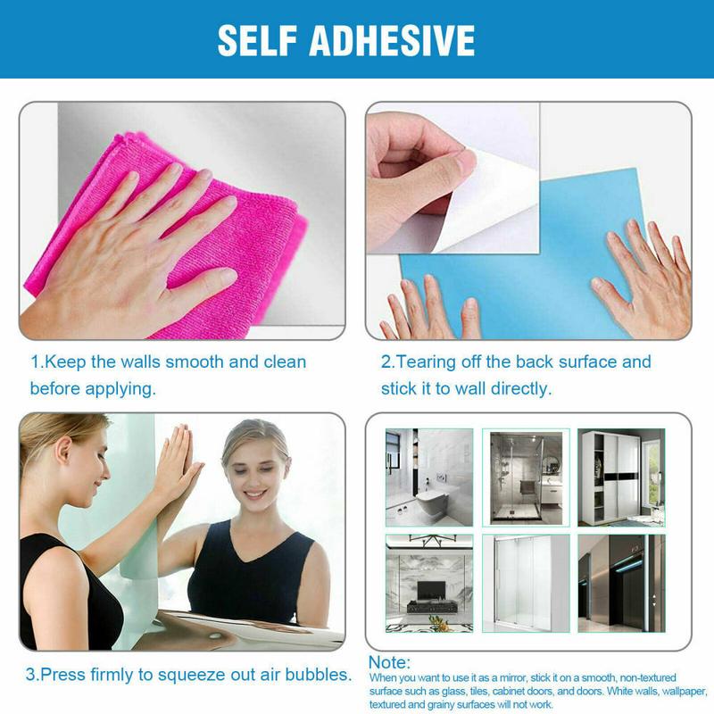 23.6x39.3 inch Mirror Tile Wall Sticker Flexible Mirror Sheets, Blue protective Self Adhesive Mirror Tiles for Home Bathroom Bedroom Decor
