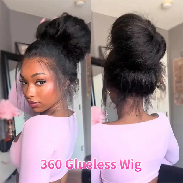 MYLOCKME 180% Density 360 Lace Wig Invisible Drawstring Kinky Straight Human Hair Wigs Natural Color Brazilian Glueless Wig Pre plucked For Black Women