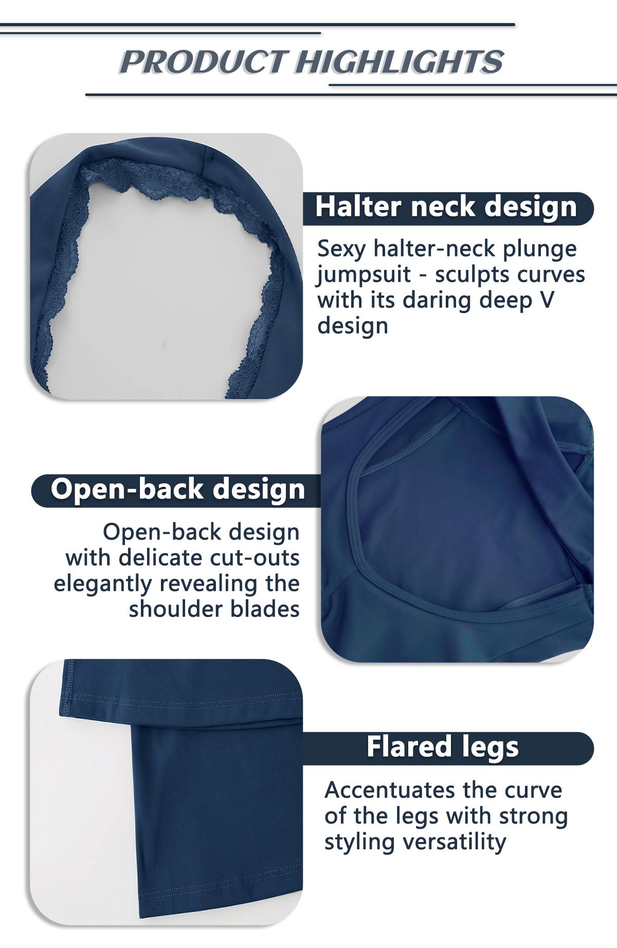 TimeOFF Backless Halter Jumpsuit , Soft Stretch Fabric, Moisture-Wicking , Yoga, Gym & Active Lifestyle , Women's Versatile Activewear Fitness Outfit Workout Apparel,jumpsuit women