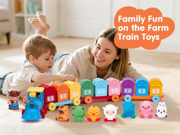 Hahaland Farm Counting Matching & Sorting Train Set-Includes 9 Barns,9 Animal Puppets,&9 Keys for Learning Colors & Numbers Farm-Animals Finger Puppets Keys to Lock and Unlock Barn-preschool Toy-Birthday Easter Basket Stuffers for Kids 1 2 3 Year Old