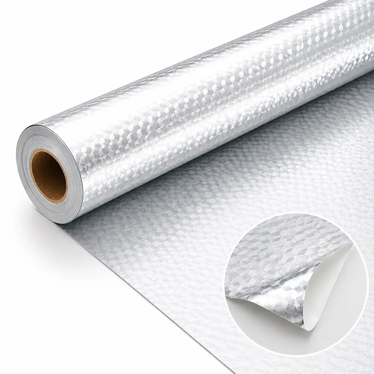 Self-Adhesive Aluminum Foil Kitchen Backsplash Wallpaper, 15.7x118in Oil-Proof Waterproof Peel-and-Stick Liner for Countertops, Cabinets, Drawers, Heat-Resistant Easy-Clean Silver Contact Paper