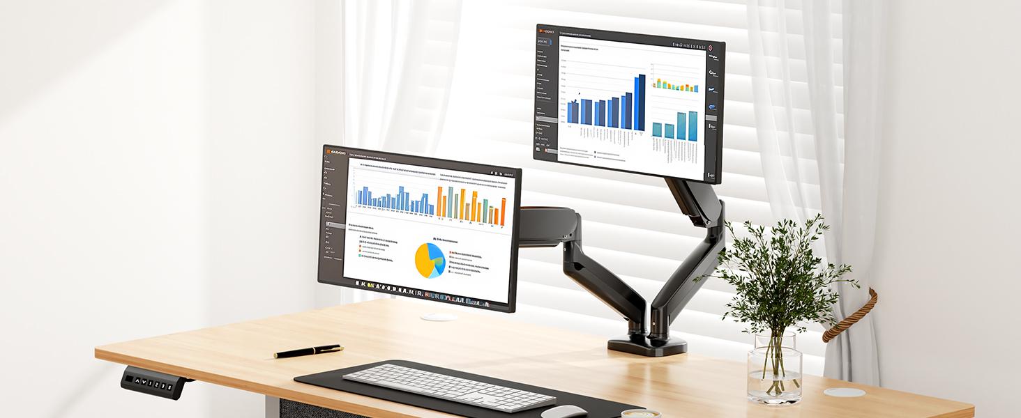 Monitor Stand - Adjustable Desk Mount Arm for 15 - 27  Inch Monitors, Supports up to 17.6lbs, Heavy Duty Screen Mount with Gas Spring, Clamp & Grommet Base, VESA Bracket 75/100 Compatible