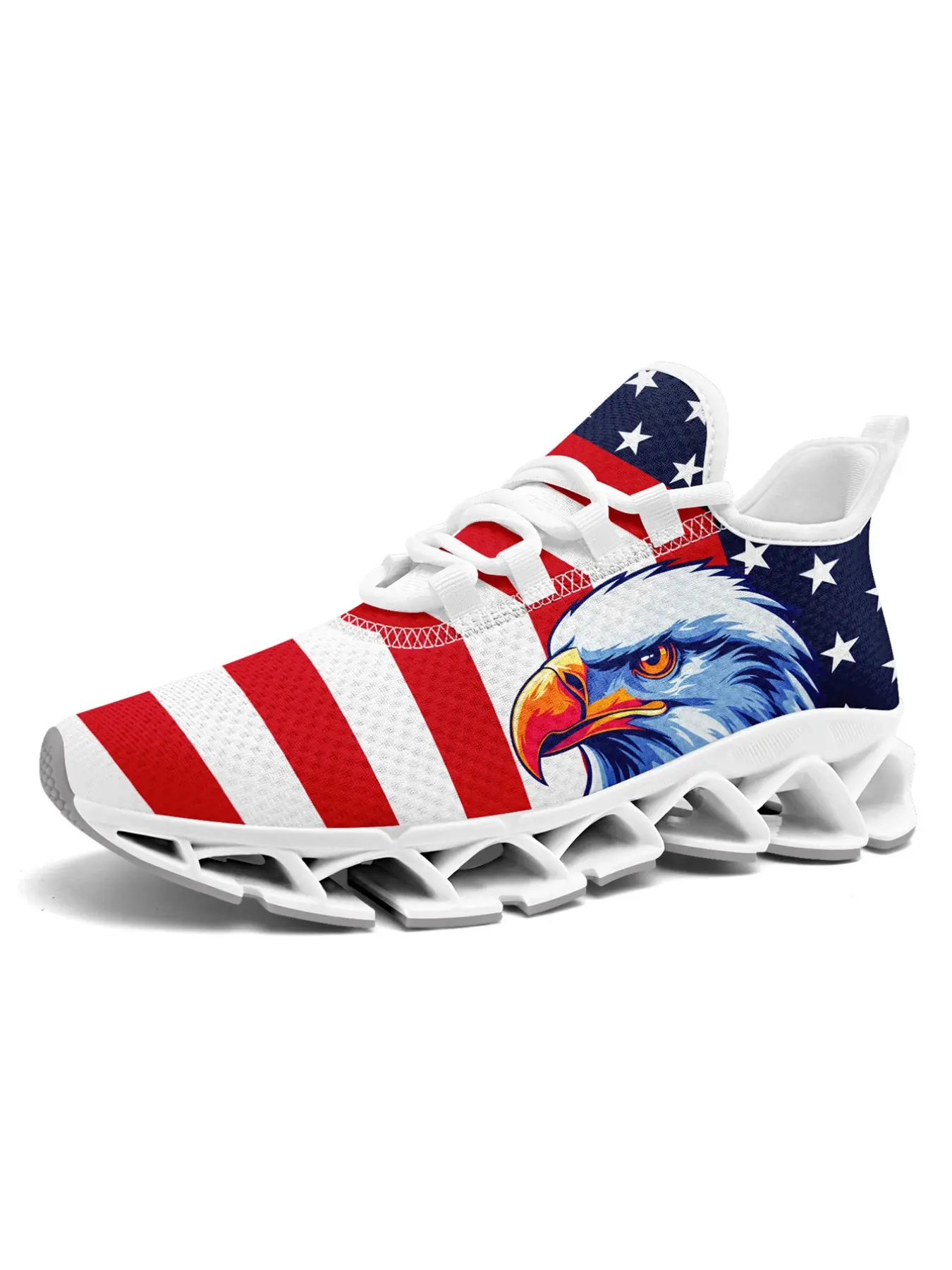 Men's Wide Fit Athletic Sneakers, Casual Running Sneakers, Patriotic USA Flag Bald Eagle Graphic, Trendy Breathable Lightweight Running Shoes, Athletic Running Trainers for Workout & Everyday