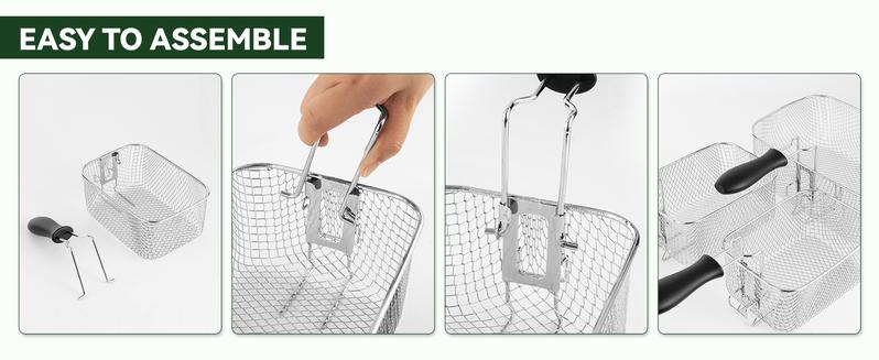 SUSTEAS Electric Deep Fryer with 3 Baskets 5.2 QT Oil Capacity Cool Touch Sides Dishwasher Safe Adjustable Temperature Control with Viewing Window for Home Use - Lid Design