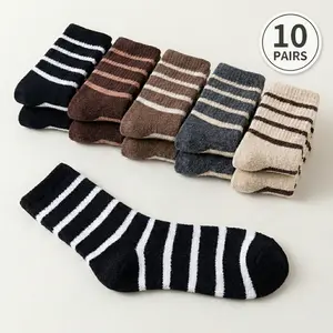 10 Pack Retro Striped Crew Socks Soft Polyester No Shrink Galentines Gift for Bestie Spring Travel