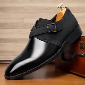 Large size elegant men's formal shoes with one foot - fashionable solid color low-heeled loafers, rubber sole suitable for business and wedding 19835B