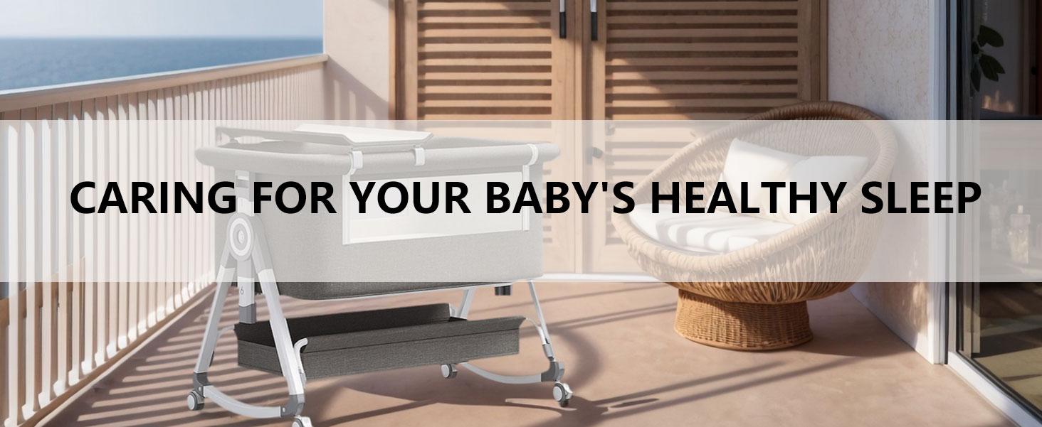 3 in 1 Baby Bassinet Bedside Sleeper with Wheels & Mosquito Net, Adjustable Height Baby Bassinet with Mattress & Breathable Mesh, Portable Newborn Bassinet with Storage Basket to crib cot