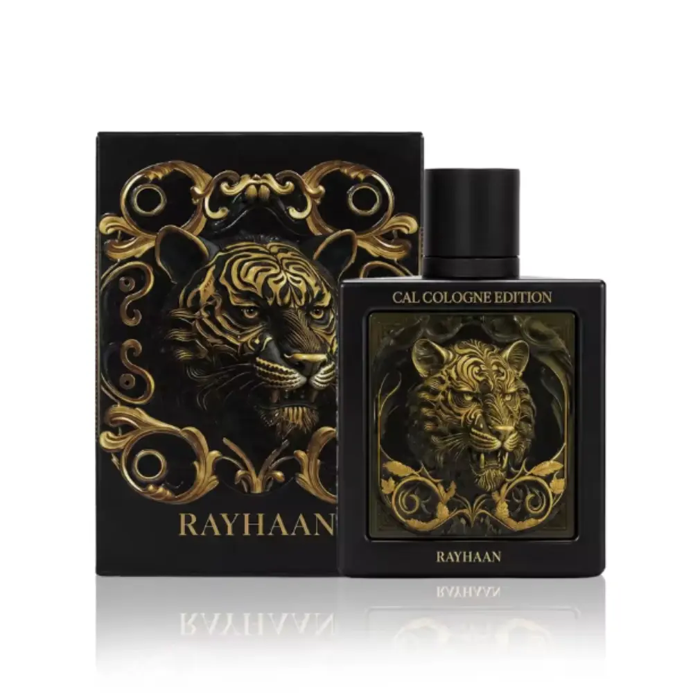 Rayhaan Tiger Cal Cologne Edition Extrait de Parfum (3.4 fl oz/3 to 3.9 fl oz) – Alcohol Base Unisex Wear Woody Spice Fragrance with Saffron, Oud, Leather, Cardamom, Rose & Vanilla, Long-Lasting Unisex Perfume