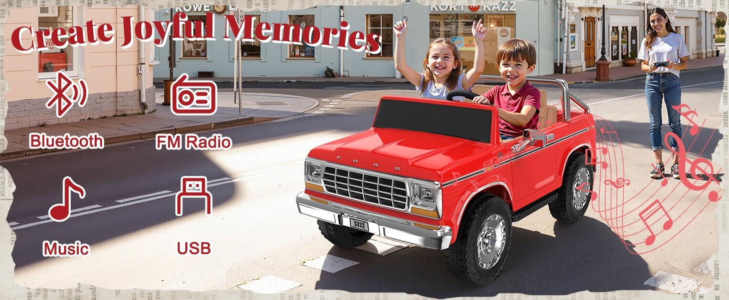 ANPABO Licensed Ford F-150 2 seat Kids Ride on Car 24V, 4 * 100W Motors, 3-Speeds, Soft Start, Large Storage Box, Music Player, Remote Control, Retro Style, Electric Car for Kids 3-8