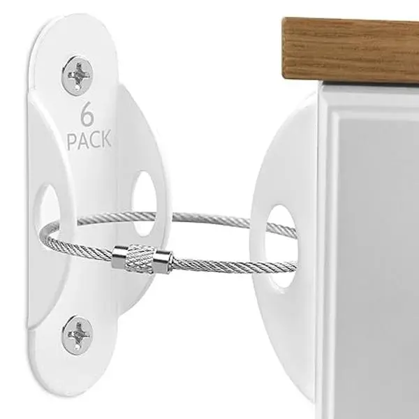 6 Pack Furniture Anchors Anti Tip Furniture Anchors for Baby Proofing Metal Earthquake Straps Furniture Straps Wall Anchor for Dresser and Bookcase (White)