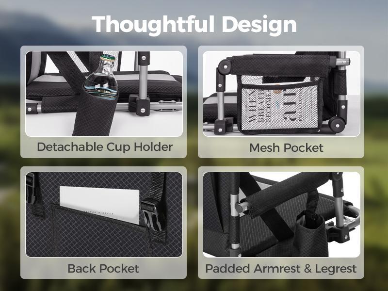 Phivilla Home Stadium Seat for Bleachers Portable Outdoor Floor Folding Stadium Chair with Armrest, Back Support, Cup Holder, Mesh Bag and Hide Hooks