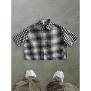 Men's checkered short sleeved shirt, high street retro style, casual fashion, fashionable street wear, outdoor wear, simple design