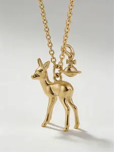 New 2026 Dainty Gold Chain (440mm) with Detailed Deer Pendant & Mini Orb Accent, Playful Fashion Accessory for Everyday Wear