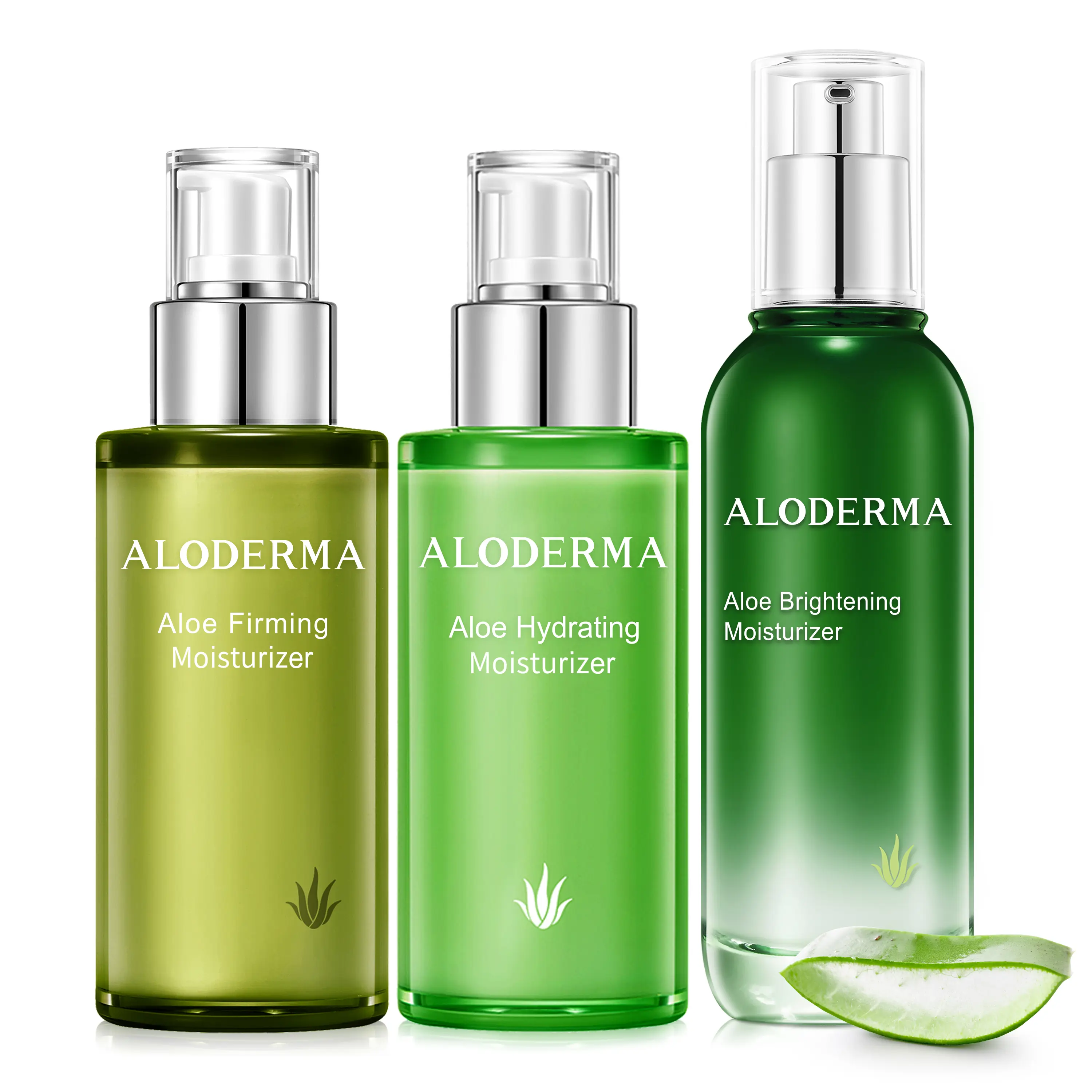 ALODERMA Organic Aloe Face Moisturizer Set, 3-Piece Daily Hydrating, Firming & Brightening Lotions with Shea Butter for Normal to Dry Skin, Moisture, Oil, Deep Hydration