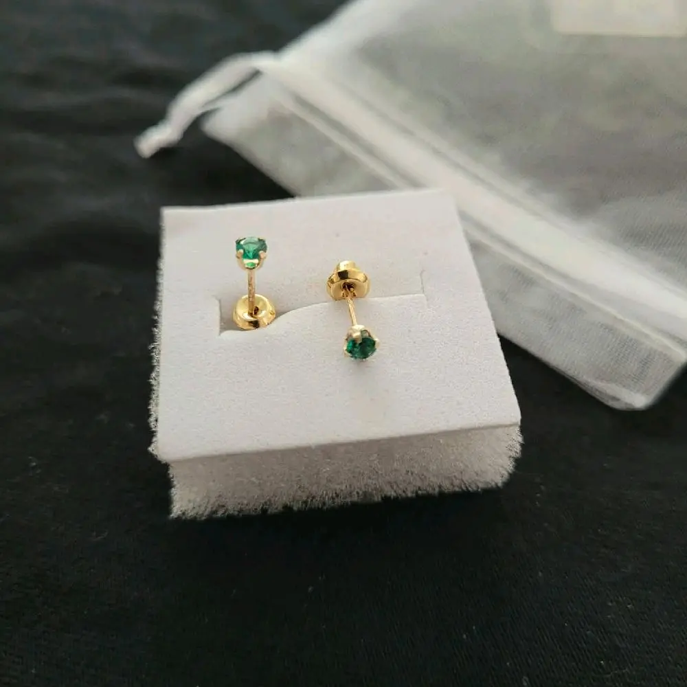 14k Gold Earrings for Girls. zirconia 3MM.