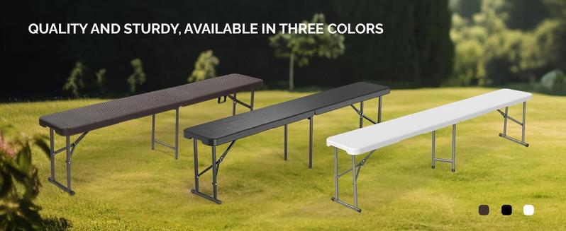 VINGLI 6 feet Plastic Folding Bench,Portable in/Outdoor Picnic Party Camping Dining Seat, Garden Soccer Multipurpose Entertaining Activities, Smooth HDPE Tabletop, 1/2 Pack, White/Black/Brown