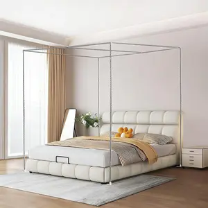 Canopy Bed Frame & Bed Poles 2*2*2m, Metal Stainless Steel Four Corner Bed Mosquito Net Frame Bracket Fit for Queen Size Bed, Firmly Fixed to Floor and Not Wobbly Fit for Four-Corner Bed and Mosquito Curtains, Queen Modern Furniture