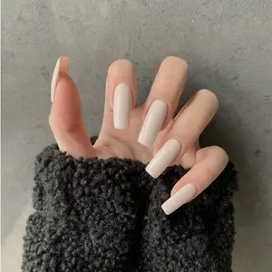 Long Beige Square Press On Nails