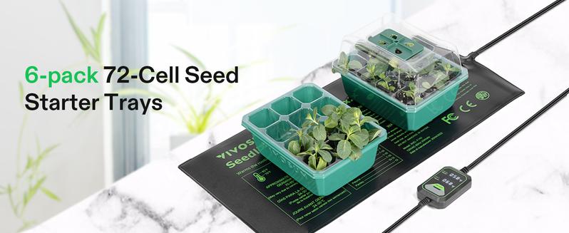 VIVOSUN 6/12-Pack Seed Starter Trays,Seed Starter Kit with Humidity Dome, Flat Reusable Plant Germination Trays with Drain Hole, Green Propagation Tray for Planting Seeds