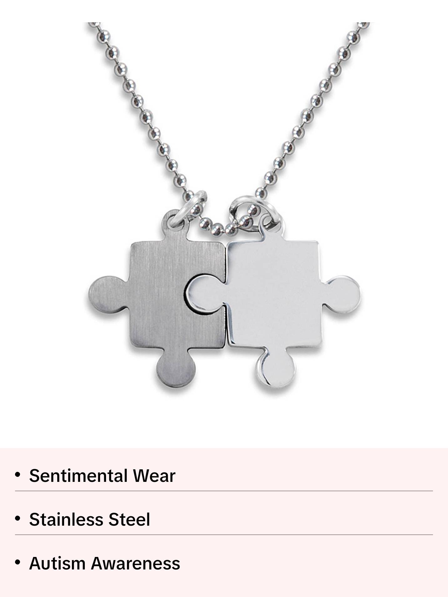 Autism Awareness Jigsaw Puzzle Pieces Steel Necklace