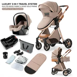 Baby Stroller Deals-For-You-Days, 4-in-1 Convertible Portable Foldable Stroller with Sunshade, Lightweight Travel System with Car Seat and Safety Seatbelt, Multifunction Bassinet Stroller for Baby Outdoor Walks, Travel Running and Shopping, Vintage Style
