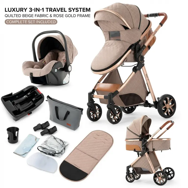 Car Seat Set Baby Stroller Royal Brown Upgraded 3-in-1 Baby Stroller For  Newborns