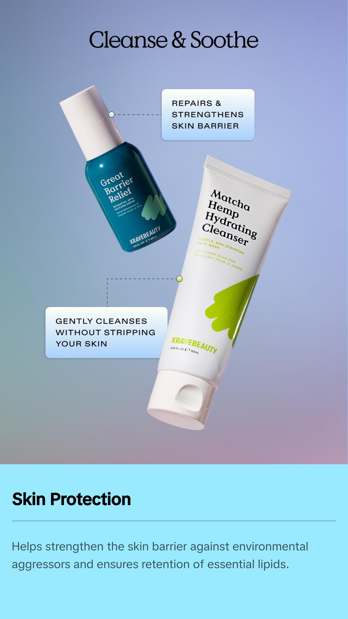 KraveBeauty Barrier Builder Duo to Cleanse & Soothe Skin with Gentle, Non-stripping Cleanser and Barrier Repair Serum