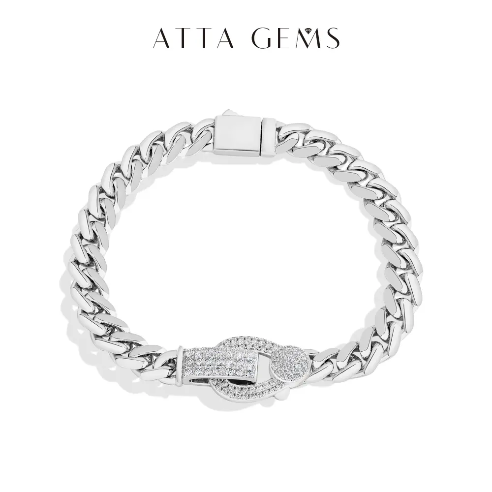 ATTAGEMS Fashion Lab-Created Moissanite Cuban Bracelet for Women Men Unisex Daily Casual 925 Sterling Silver Fine Jewelry B053, Snake Chain Bracelet, Twisted Cable Bracelet, Link Bracelet summerwins
