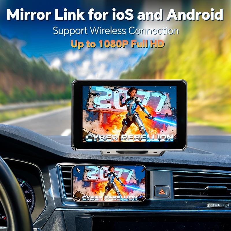 【New Year Gifts】PASLDA Apple Carplay Screen for Car, 7" HD Portable Car Stereo Touch Screen with Wireless Android Auto, Backup Camera, Car Video Player with Voice Control, Mirror Link, Bluetooth, GPS Navigation Suitable For Daily Driving And Traveling