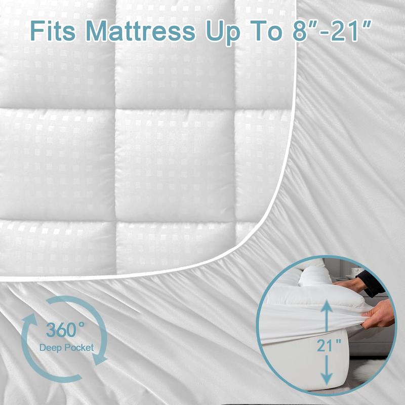 WeCharmer Mattress Pad Protector（350GSM & 500GSM）– Quilted Fitted Cooling Breathable Soft & Fluffy Mattress Topper Cover with 8-21” Deep Pocket – Comfortable Bedding Mattress Protector for Cooler Sleeping