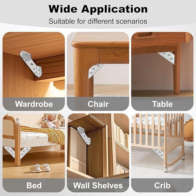 20PCS Universal Stainless Steel Corner Bracket, Premium Angle Bracket with Screws, Triangular Furniture Corner Connectors for Wood Furniture, Drawers, Cabinets, Tables, and Chairs