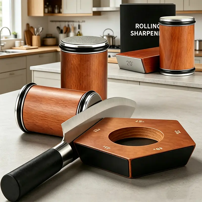 2026 Portable Kitchen Rolling Knife Sharpener Kit, Rolling Knife Sharpener Tool, Wooden, Kitchenware, Knife Sharpening with Diamonds for Steel of Any Hardness, Kitchen knife Sharpener with Degree Magnetic Angle Gifts