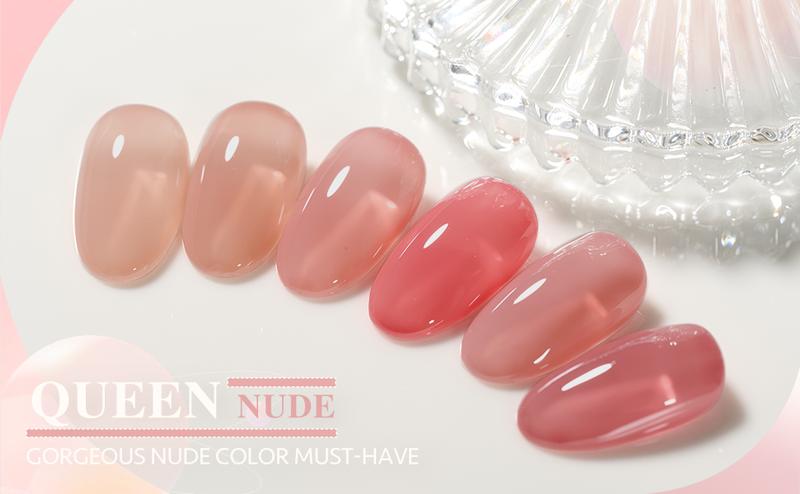 GAOY Queen Nude Jelly Gel Nail Polish Set, 6 Transparent Colors Sheer Pink Neutral Gel Nail Kit for Salon and Nail Art DIY at Home