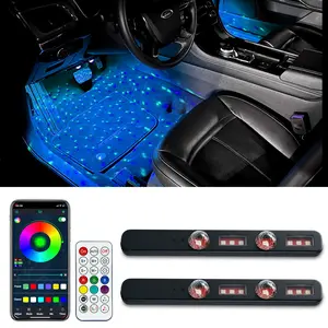 2pcs Wireless Car LED Interior Ambient Light, USB Rechargeable RGB LED Light Music Sync Footwell Lights, App & Remote Control, Multiple Colors & Brightness, Car Star Ceiling Light, Universal for Cars, SUV, Trucks