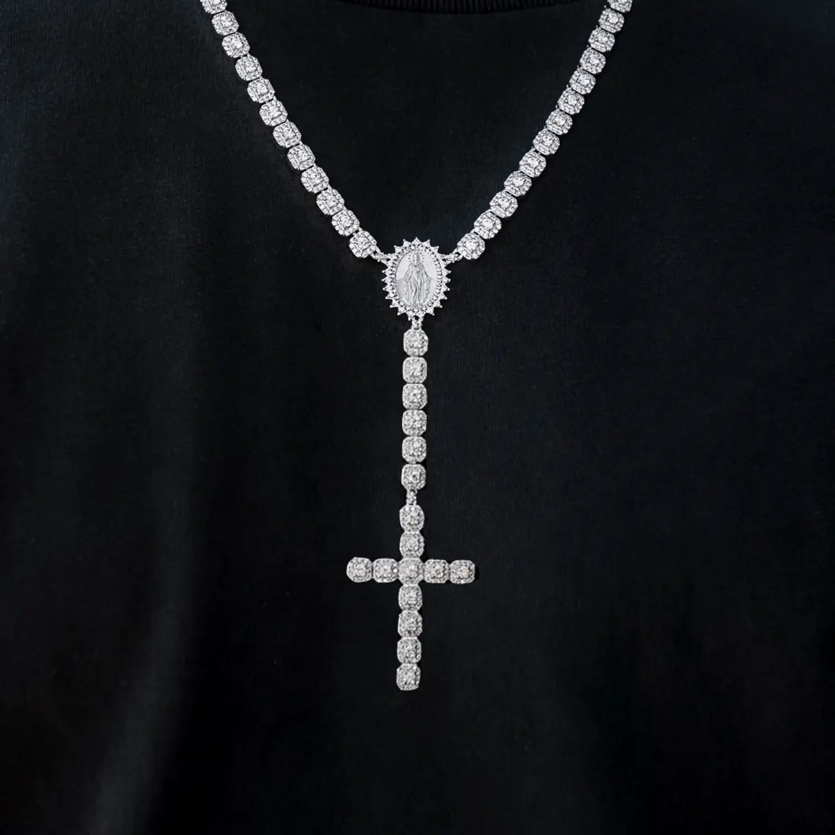 GLD Micro Clustered Rosary Chain in White Gold | 16-22" 18k White Gold Plated Stand Out Piece Lifetime Guarantee