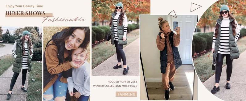 UANEO Women's Long Puffer Vest Solid Color Winter Sleeveless Puffy Jacket Outwear with Removable Hood