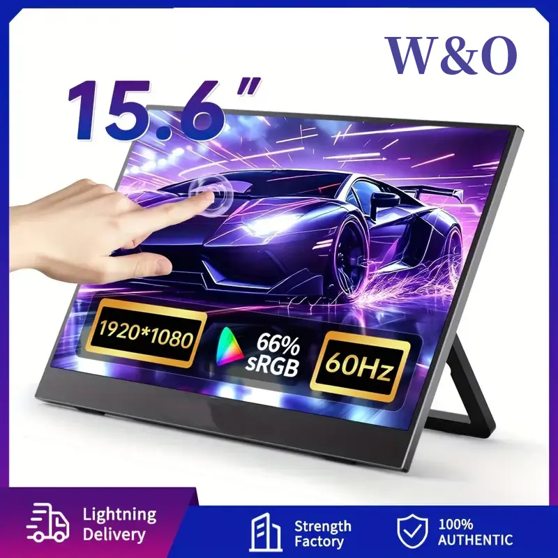 W&O 15.6-inch Portable Monitor (16:9 Full HD 1920x1080 IPS Laptop Extender; includes stand; supports USB-C and FreeSync; HD gaming display; 0.3-inch ultra-slim, lightweight design; ideal for business travel)