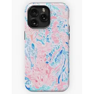 Blue and pink ink painting phone case, compatible with iPhone 17 Pro Max, 16, 15, 14, 13, 12 and Samsung 25 Ultra Plus, 24, 23, 22, features a double-layer shockproof TPU lining.  Its stylish, preppy design makes it the perfect gift for girls.