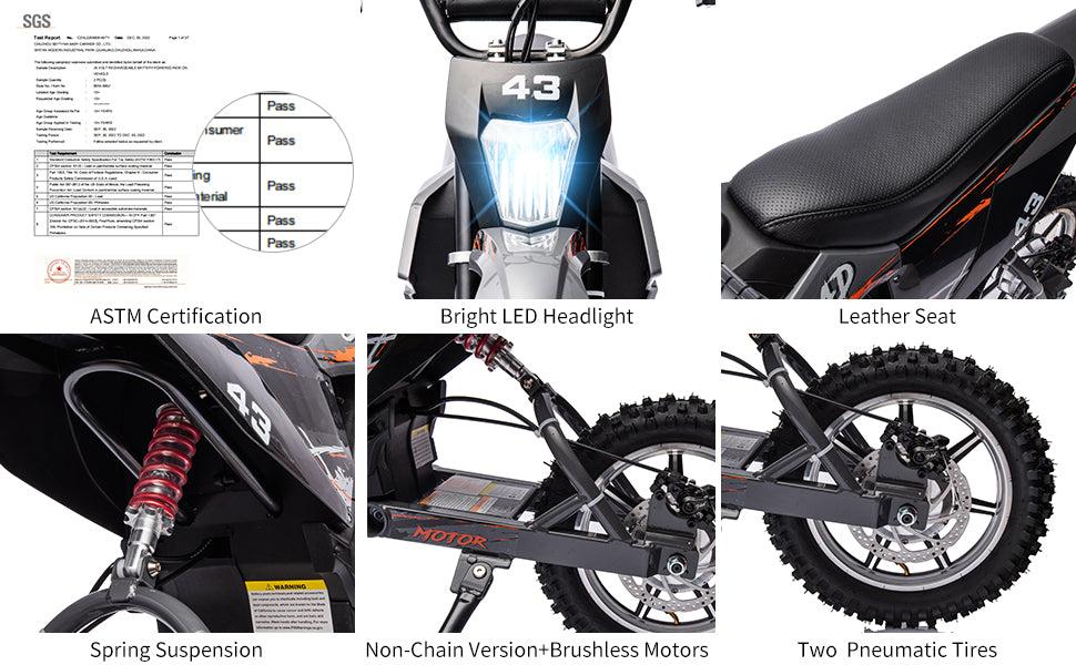 【Black Friday】GARVEE 36V Electric Dirt Bike for Youth, 350W Motor, 15.5 MPH Top Speed, LED Lights, Supports Up to 175 lbs, Available in Blue and Black