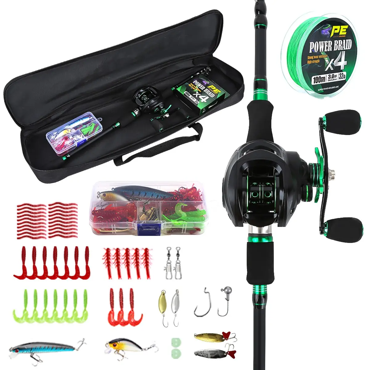 Full Lure Rod and Water Drop Reel Set, Portable Telescopic Carbon Fishing Rod Set with Bait, PE Line and Accessories, Fishing Equipment