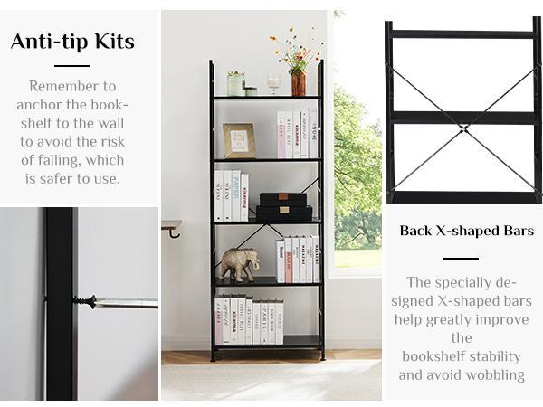 5 Tiers Bookshelf, Classical Modern Book Shelf, Tall Display Shelves in Living Room/Home/Office, Storage Organizer for CDs/Books/Movies 5 Tiers Bookshelf, Classical Modern Book Shelf, Tall Display Shelves in Living Room/Home/Office, Storage Organizer for CDs/Books/Movies