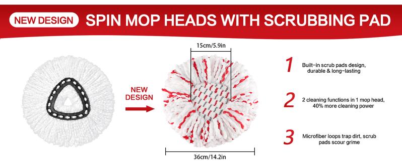 3 Pack Spin Mop Heads with Scrubbing Pad - 2024 Upgraded 2-in-1 Mop Head for O-Cedar EasyWring 1-Tank System. Built-in Scrub Pads for Stuck-on 3 Pack Spin Mop Heads with Scrubbing Pad - 2024 Upgraded 2-in-1 Mop Head for O-Cedar EasyWring 1-Tank System. Built-in Scrub Pads for Stuck-on
