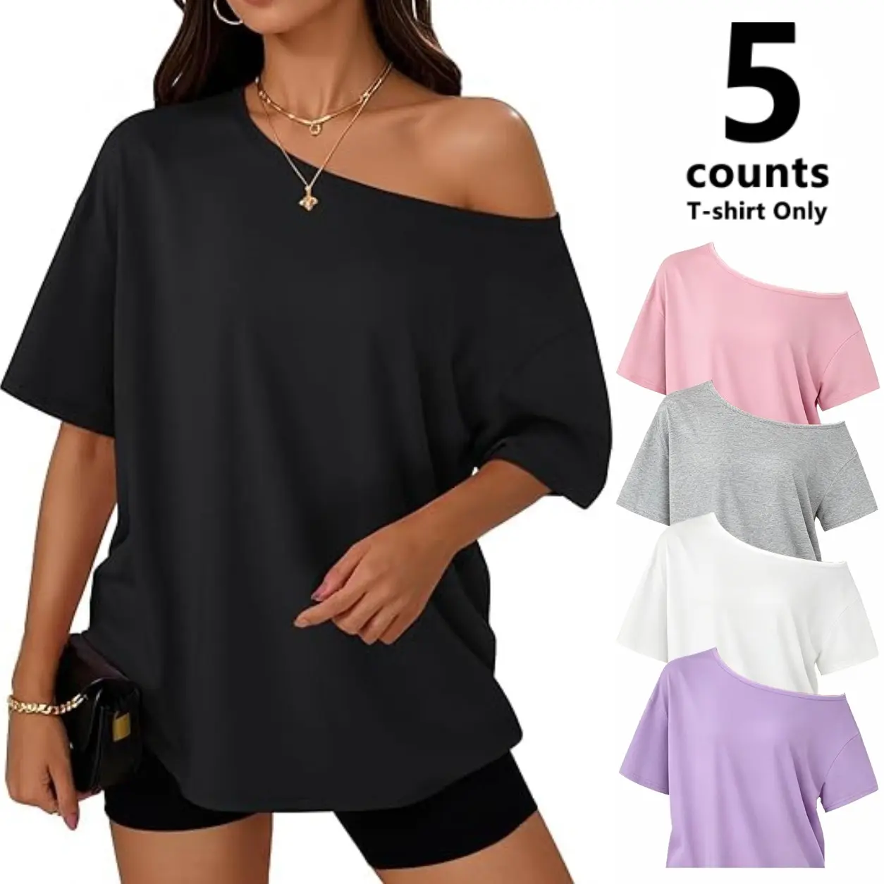 【Limited Time deal】【Fast Shipping】 Women's Solid Color Off-Shoulder T-Shirt - Loose Fit Tee Top,Casual Basic Tees Short Sleeve T-shirt for Daily Wear,Ladies Clothes for All Seasons,CC-Peach Women swear Womens Off Shoulder Tops T-Shirts 2026