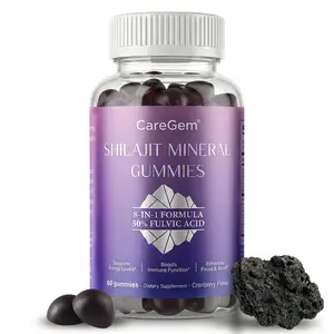 CareGem Natural Shilajit Gummies | 8-in-1 Complex with Ashwagandha, Ginseng & Collagen | 50% Fulvic Acid & 85+ Trace Minerals | Energy, Stress & Immune Support | Cranberry Flavor 60ct