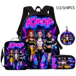 1/2/3/4pcs K-POP Idol Group Backpack Set, Colorful Stage Style Print Women'Handbag Set, Lightweight Daily Backpack Combo, Fashion Commuter Bag & Large Capacity Travel Bag with Pouch, Graduation & Back to School Supplies