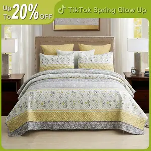 3-Piece Quilt Sets with 2 Pillow Shams Boho Reversible Microfiber Bedding Super Breathable Comfortable Coverlet for Guest Rooms Bedrooms