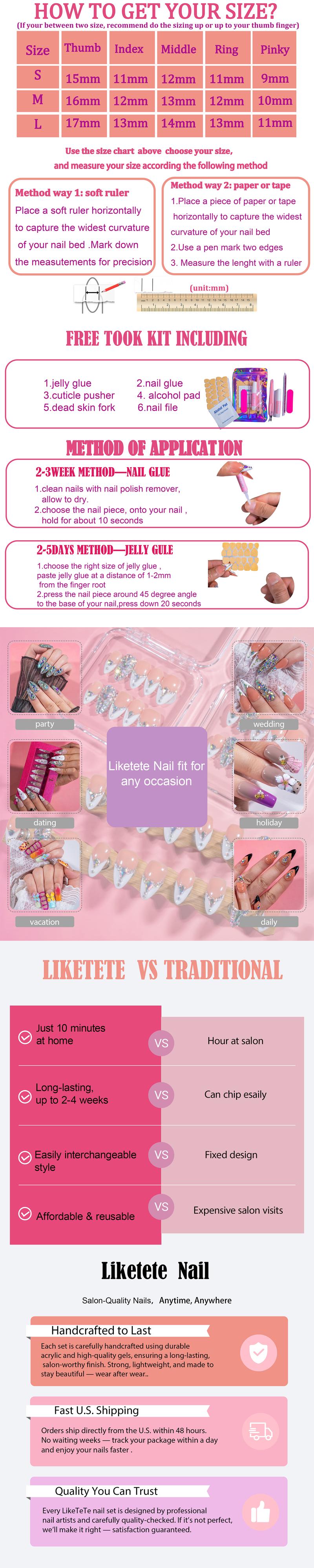 LikeTeTe  Sparkling Rhinestone salon Nails – French Tips with Chunky Crystals | Festival & Party Nail Set” Reusable Handmade Iridescent Glitter